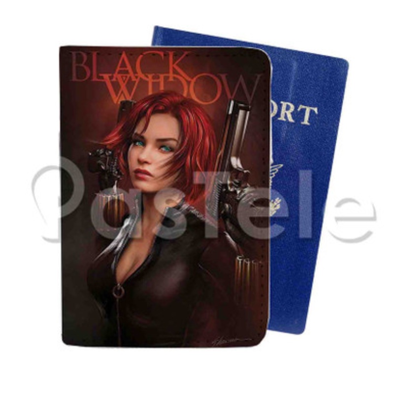 Black Widow 2 Custom PU Leather Passport Travel Baggage Tag Cover