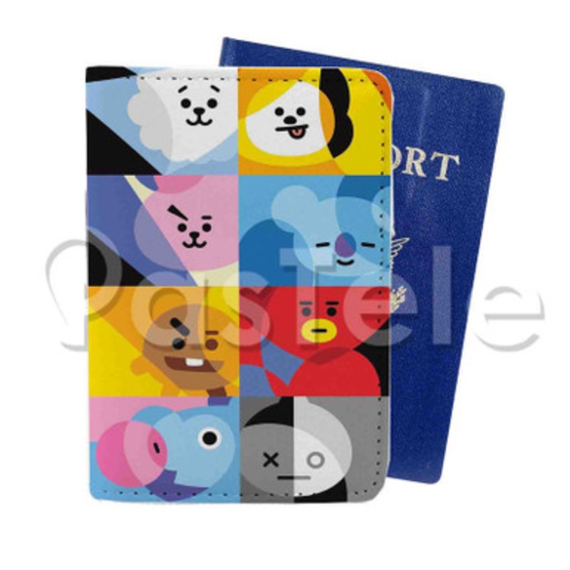 BT21 Characters Custom PU Leather Passport Travel Baggage Tag Cover