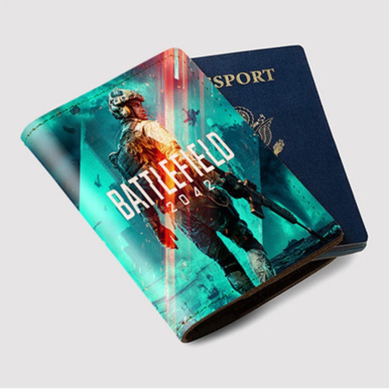 Pastele Battlefield 2042 Custom Passport Wallet Case With Credit Card Holder Awesome Personalized PU Leather Travel Trip Vacation Baggage Cover