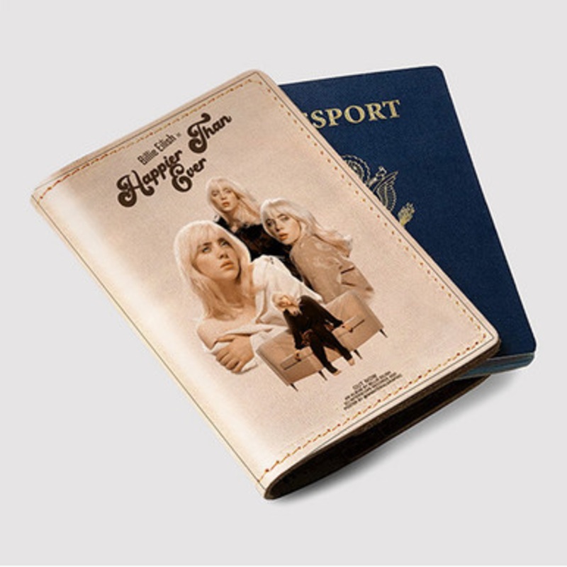 Pastele Billie Eilish Happier Than Ever Custom Passport Wallet Case With Credit Card Holder Awesome Personalized PU Leather Travel Trip Vacation Baggage Cover