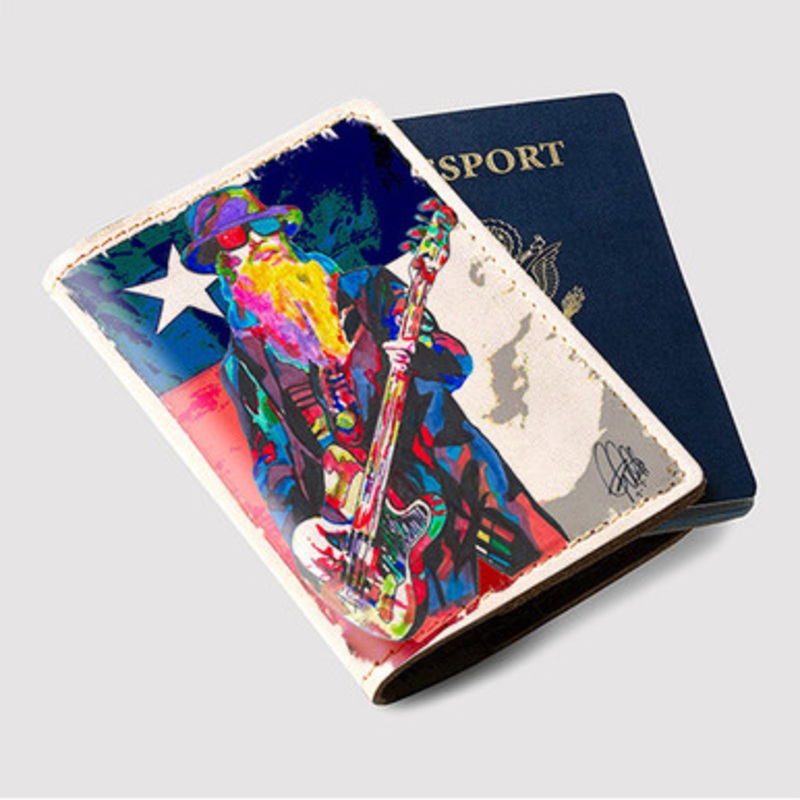 Pastele Dusty Hill Zz Top Custom Passport Wallet Case With Credit Card Holder Awesome Personalized PU Leather Travel Trip Vacation Baggage Cover