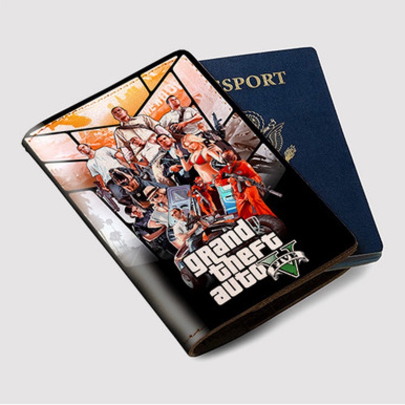 Pastele Grand Theft Auto V Custom Passport Wallet Case With Credit Card Holder Awesome Personalized PU Leather Travel Trip Vacation Baggage Cover
