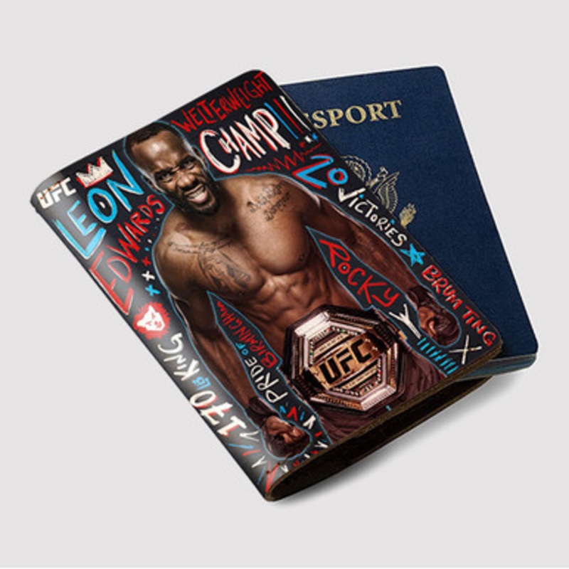 Pastele Leon Edwards Custom Passport Wallet Case With Credit Card Holder Awesome Personalized PU Leather Travel Trip Vacation Baggage Cover