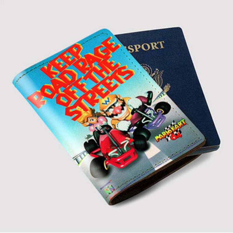 Pastele Mario Kart 64 Keep Road Race Custom Passport Wallet Case With Credit Card Holder Awesome Personalized PU Leather Travel Trip Vacation Baggage Cover