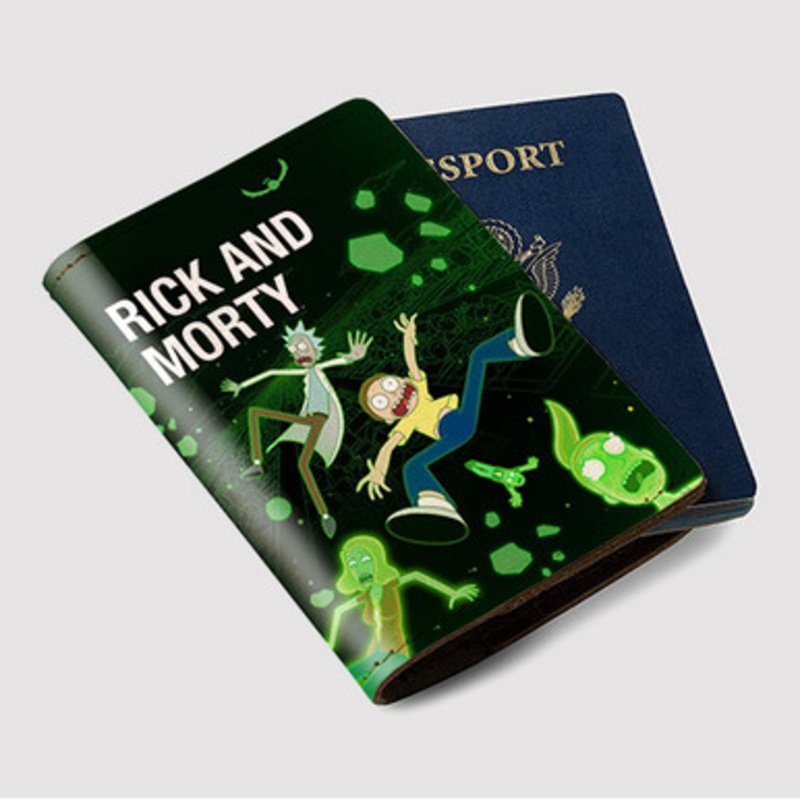 Pastele Rick and Morty 2022 Custom Passport Wallet Case With Credit Card Holder Awesome Personalized PU Leather Travel Trip Vacation Baggage Cover