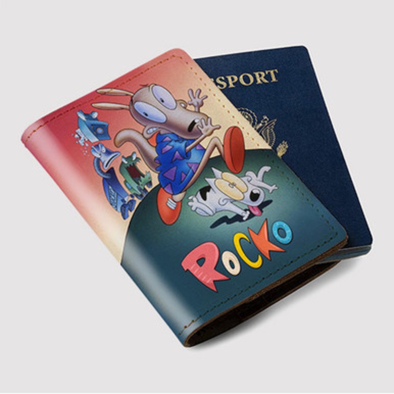 Pastele Rocko s Modern Life Custom Passport Wallet Case With Credit Card Holder Awesome Personalized PU Leather Travel Trip Vacation Baggage Cover