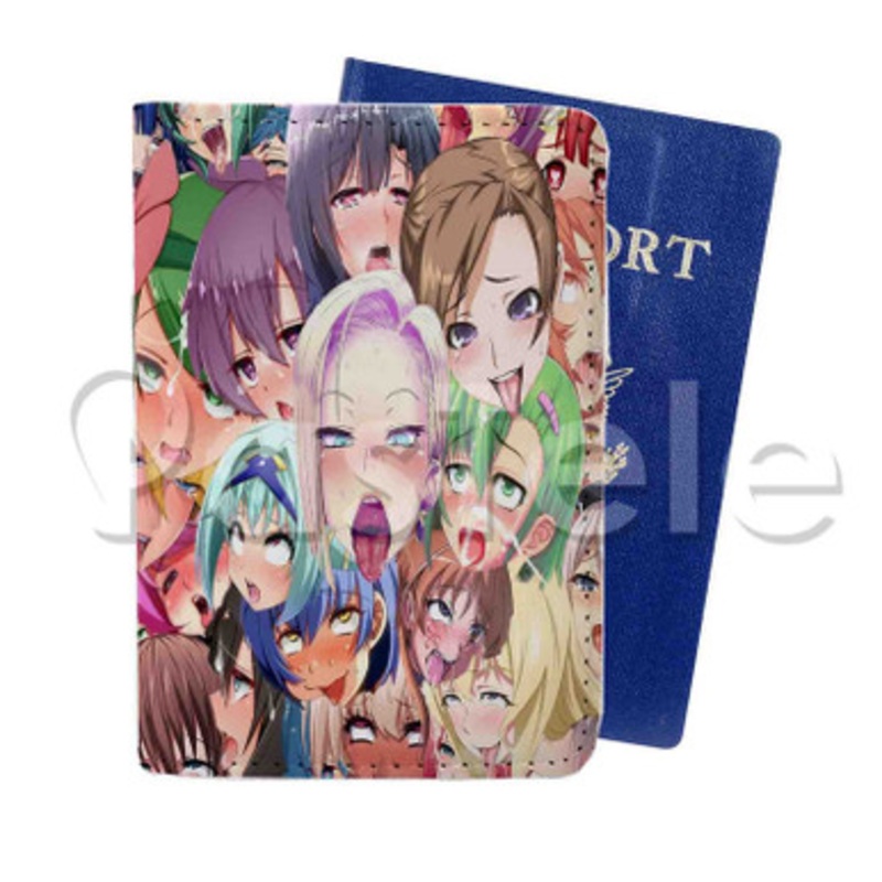 Ahegao Custom PU Leather Passport Travel Baggage Tag Cover
