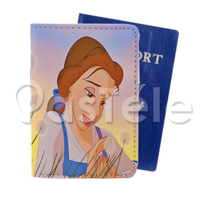 belle beauty and the beast 2 Custom PU Leather Passport Travel Baggage Tag Cover