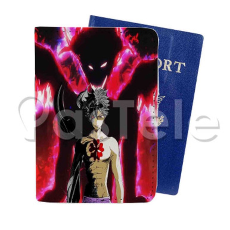 Black Clover Custom PU Leather Passport Travel Baggage Tag Cover