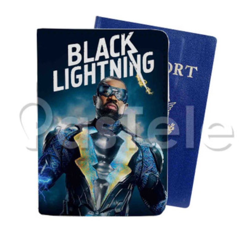 Black Lightning Custom PU Leather Passport Travel Baggage Tag Cover