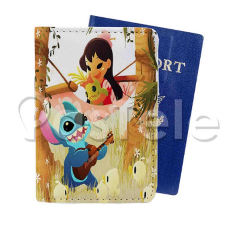 Cute Lilo and Stitch Custom PU Leather Passport Travel Baggage Tag Cover