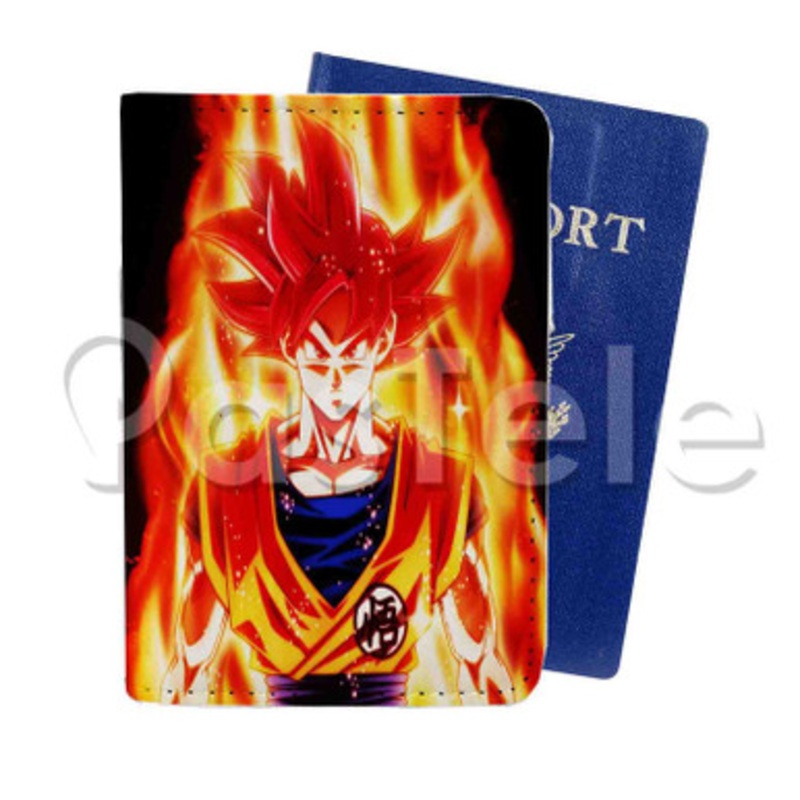goku super saiyan god Custom PU Leather Passport Travel Baggage Tag Cover