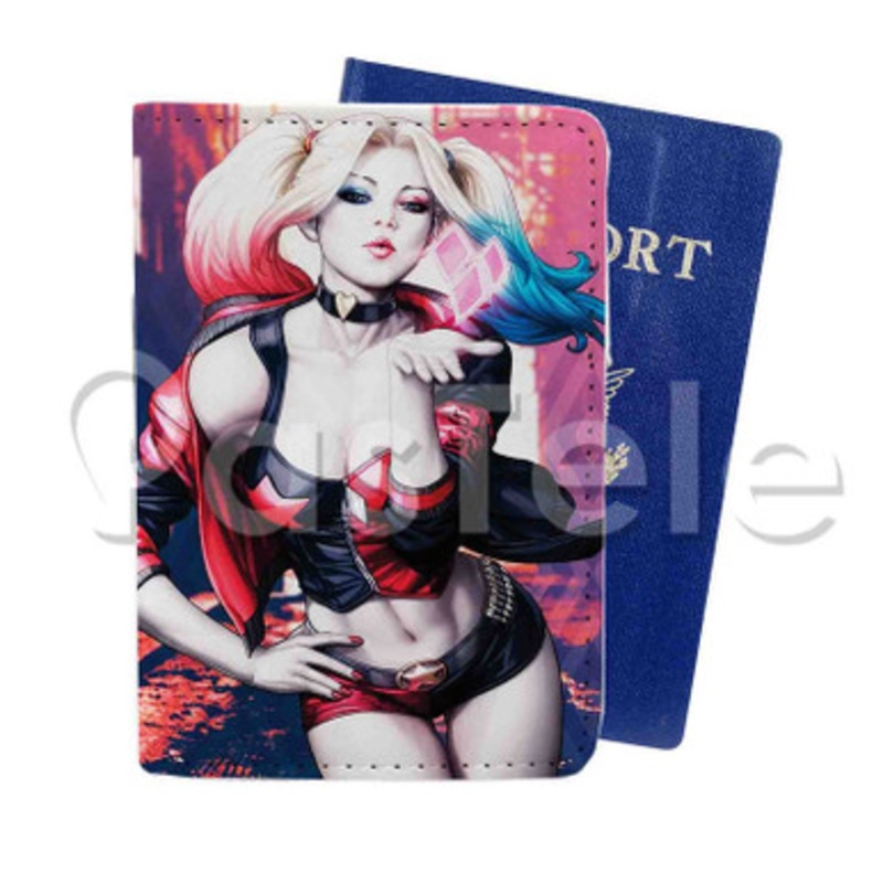 Harley Quinn Kiss Custom PU Leather Passport Travel Baggage Tag Cover