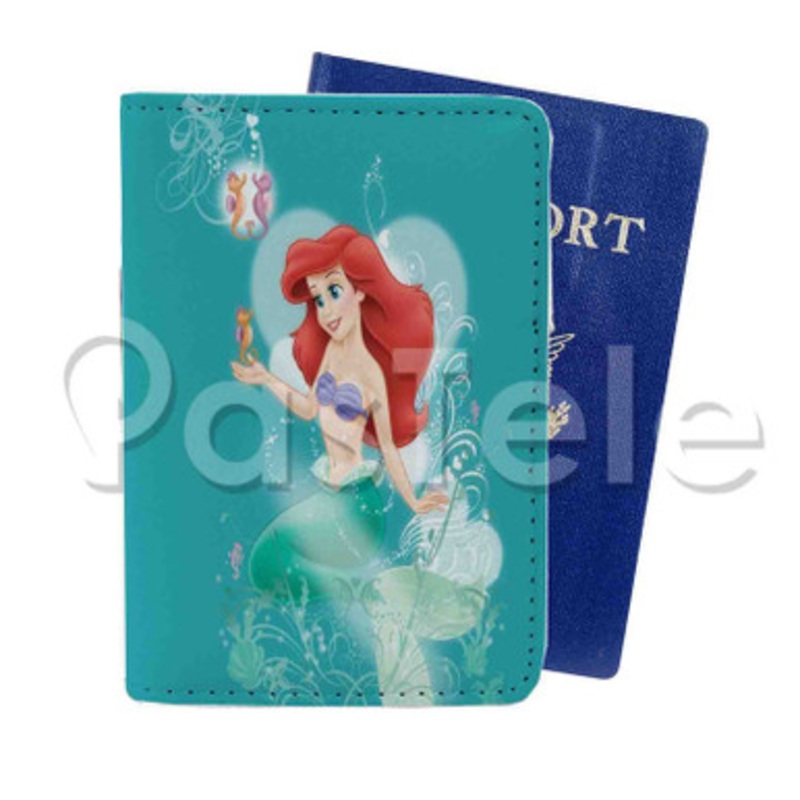 ariel the little mermaid Custom PU Leather Passport Travel Baggage Tag Cover