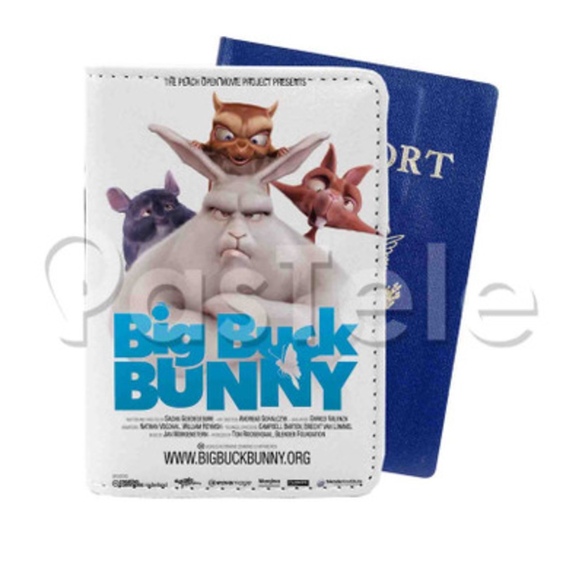 Big Buck Bunny Custom PU Leather Passport Travel Baggage Tag Cover