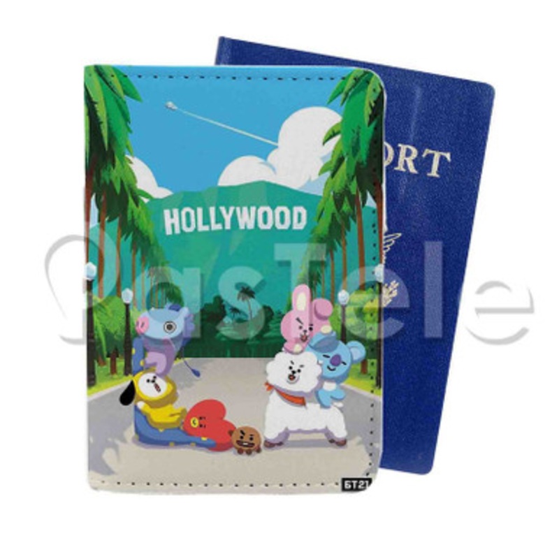 BT21 Hollywood Custom PU Leather Passport Travel Baggage Tag Cover
