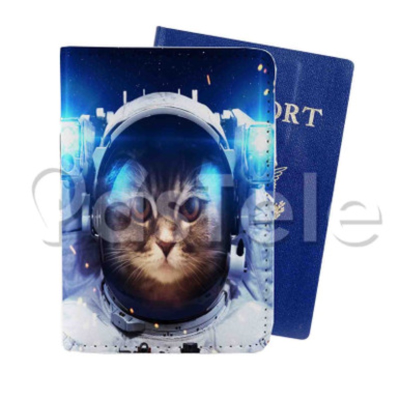 catstronaut Custom PU Leather Passport Travel Baggage Tag Cover