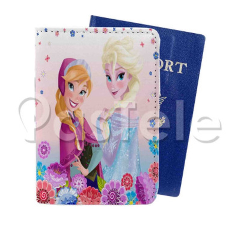 Disney Anna and Elsa Custom PU Leather Passport Travel Baggage Tag Cover