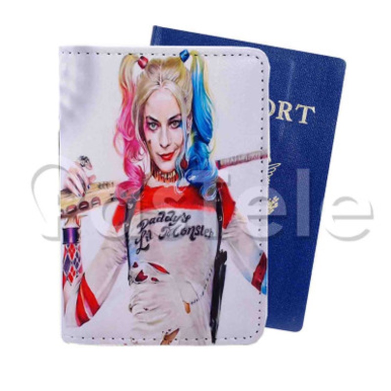 harley quinn 2 Custom PU Leather Passport Travel Baggage Tag Cover