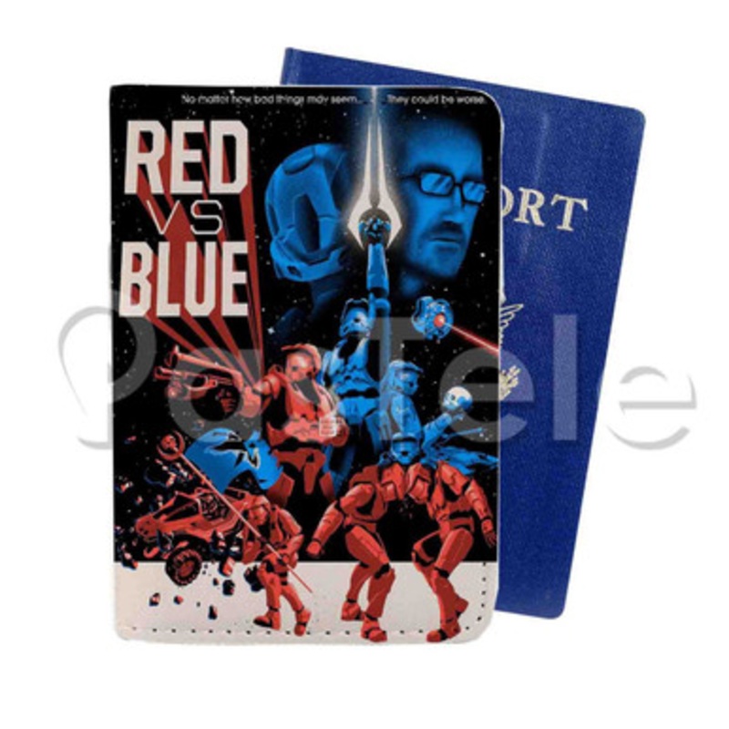 Red vs Blue Halo Custom PU Leather Passport Travel Baggage Cover