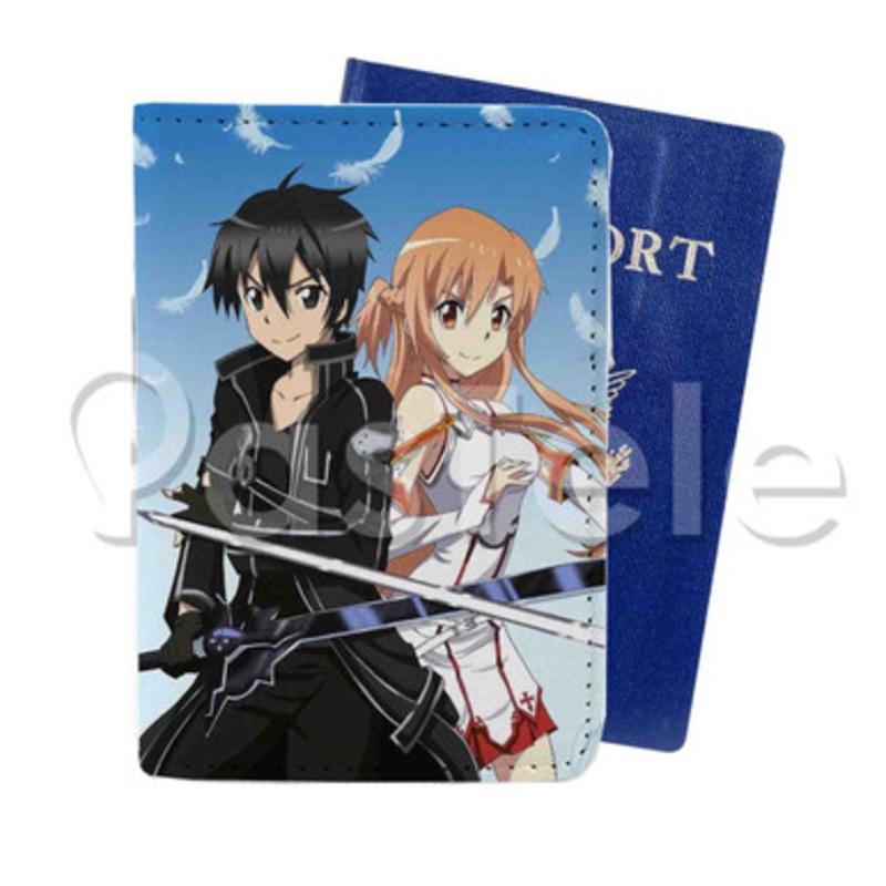 Sword Art Online Kirito Asuna Custom PU Leather Passport Travel Baggage Cover