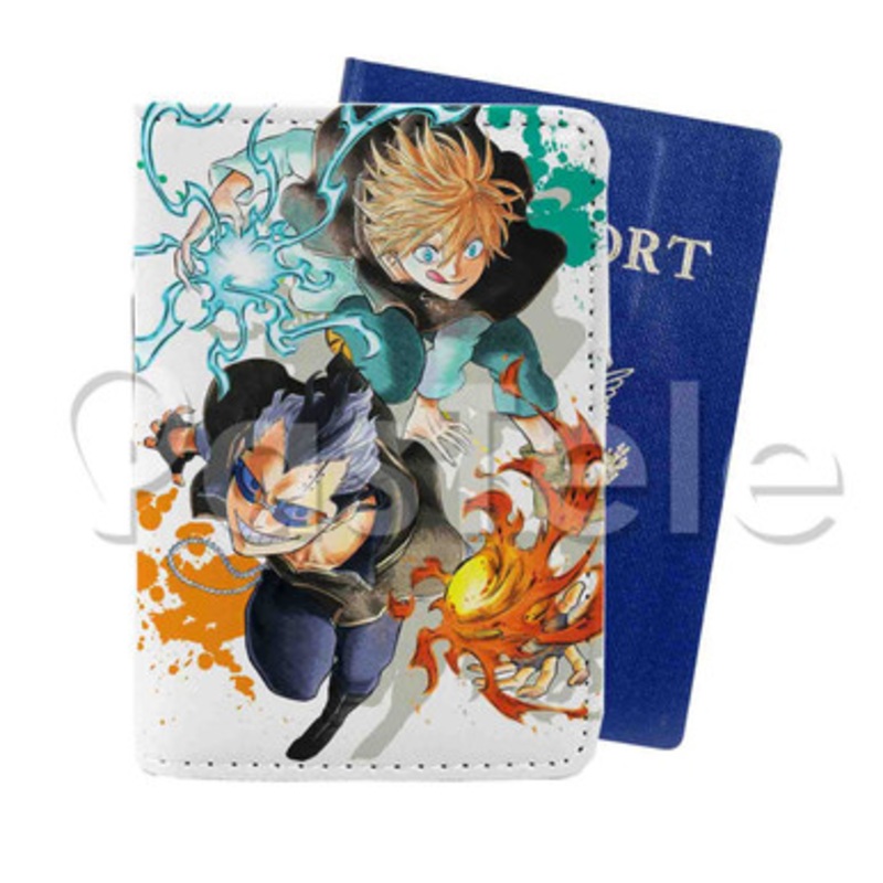 Black Clover Custom PU Leather Passport Travel Baggage Cover