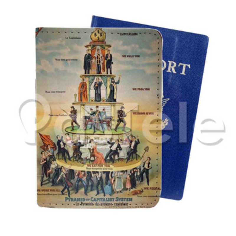 Pyramid of Capitalist Systems Custom PU Leather Passport Travel Baggage Cover