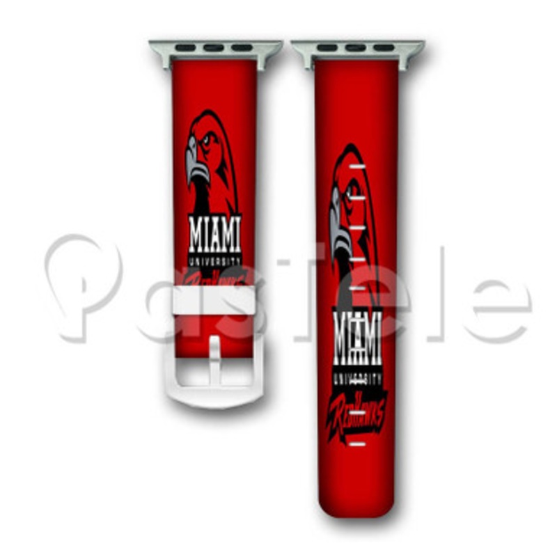 Miami Red Hawks Custom Personalized Apple Watch Band 38mm 40mm 42mm 44mm Leather PU