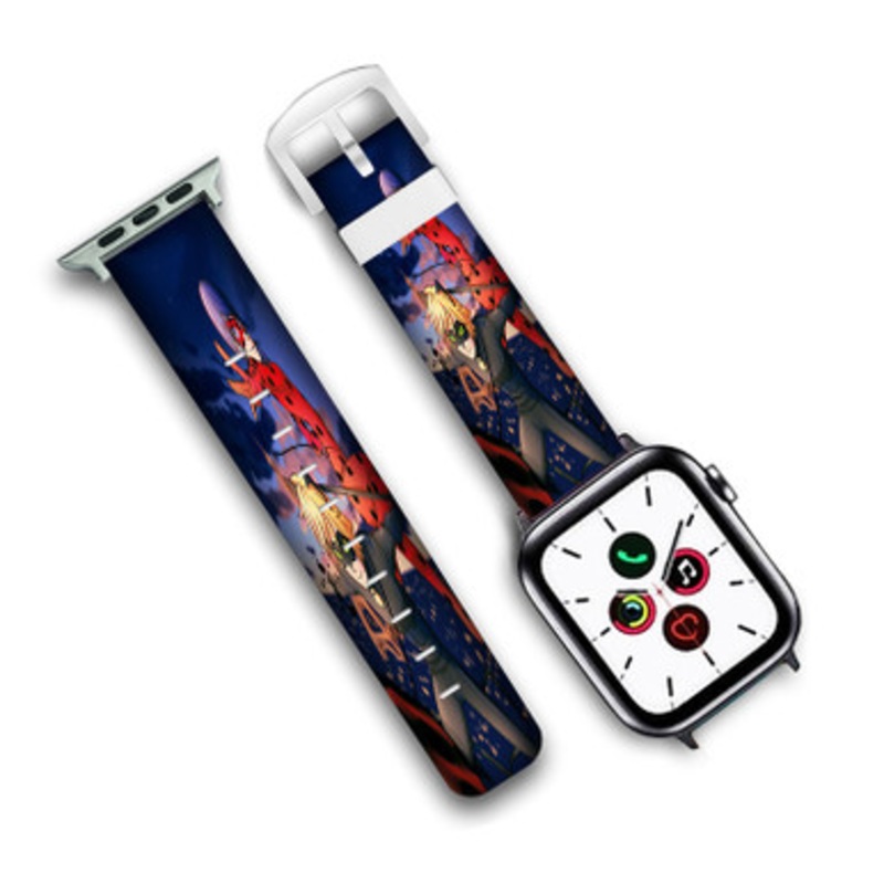 Pastele Miraculous Tales of Ladybug Cat Noir Custom Personalized Apple Watch Band Genuine Leather Watch Band Replacement 38mm 40mm 42mm 44mm