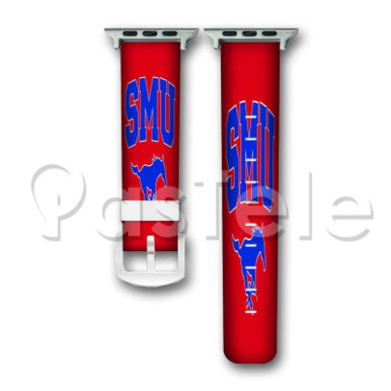 SMU Mustangs Custom Personalized Apple Watch Band 38mm 40mm 42mm 44mm Leather PU