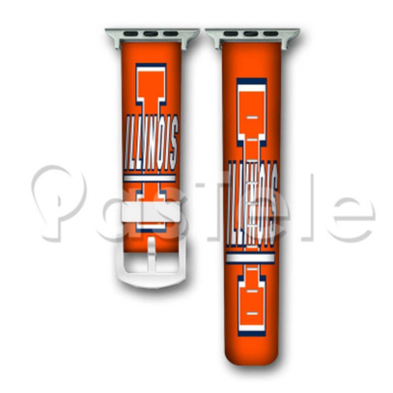 Illinois Fighting Illini Custom Personalized Apple Watch Band 38mm 40mm 42mm 44mm Leather PU