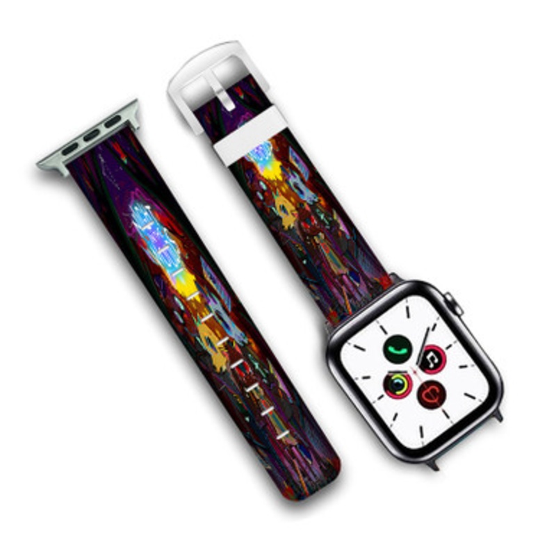 Pastele Night in the Woods Custom Personalized Apple Watch Band Genuine Leather Watch Band Replacement 38mm 40mm 42mm 44mm