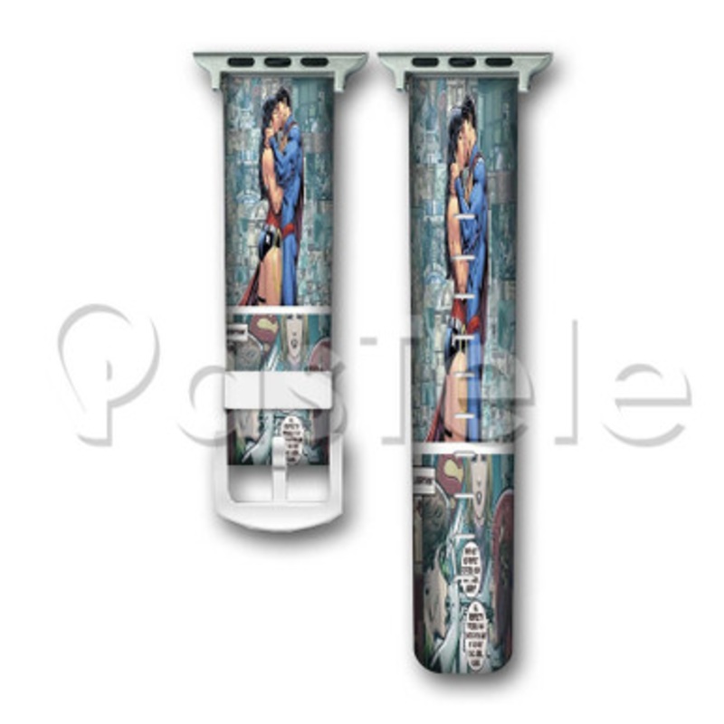 Superman and WOnder Woman Comic Custom Personalized Apple Watch Band 38mm 40mm 42mm 44mm Leather PU Watch