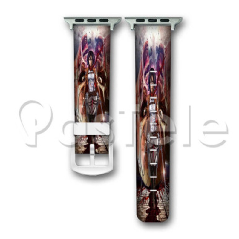 Attack on Titan Mikasa Custom Personalized Apple Watch Band 38mm 40mm 42mm 44mm Leather PU Watch