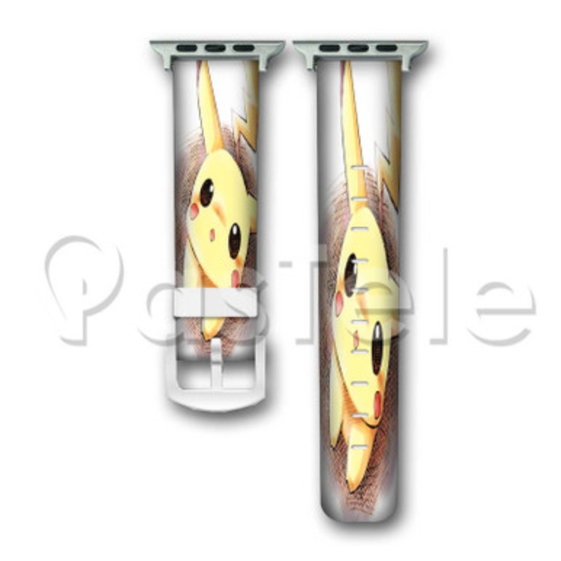 Pikachu Pokemon Custom Personalized Apple Watch Band 38mm 40mm 42mm 44mm Leather PU Watch