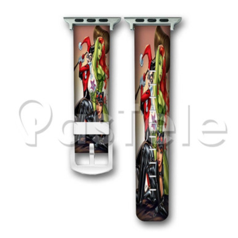 Harley Quinn Poison Ivy and Catwoman Custom Personalized Apple Watch Band 38mm 40mm 42mm 44mm Leather PU Watch