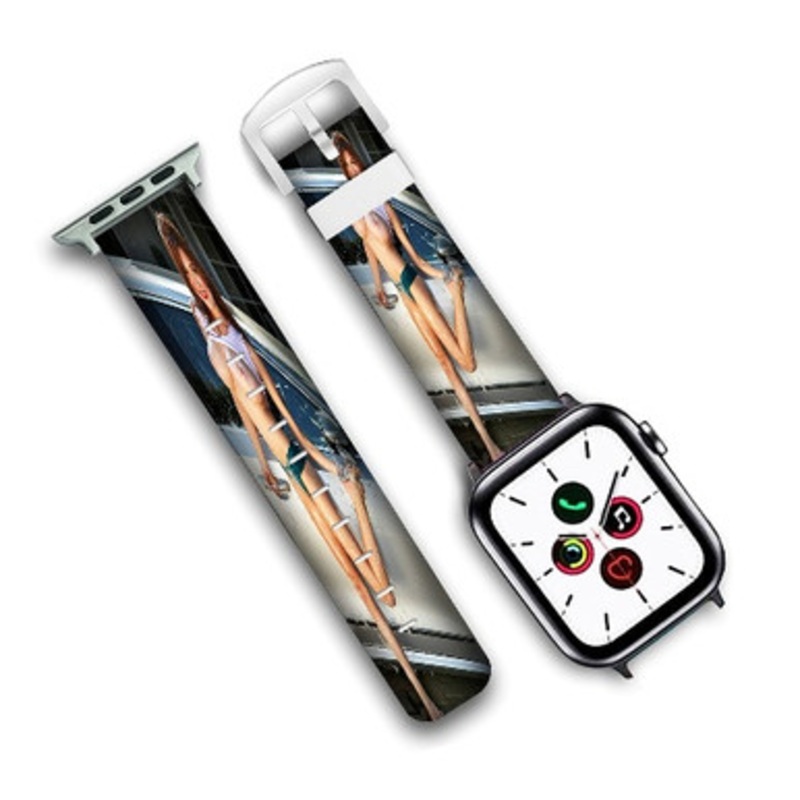 Pastele Car Wash Girl Custom Personalized Apple Watch Band Genuine Leather Watch Band Replacement 38mm 40mm 42mm 44mm