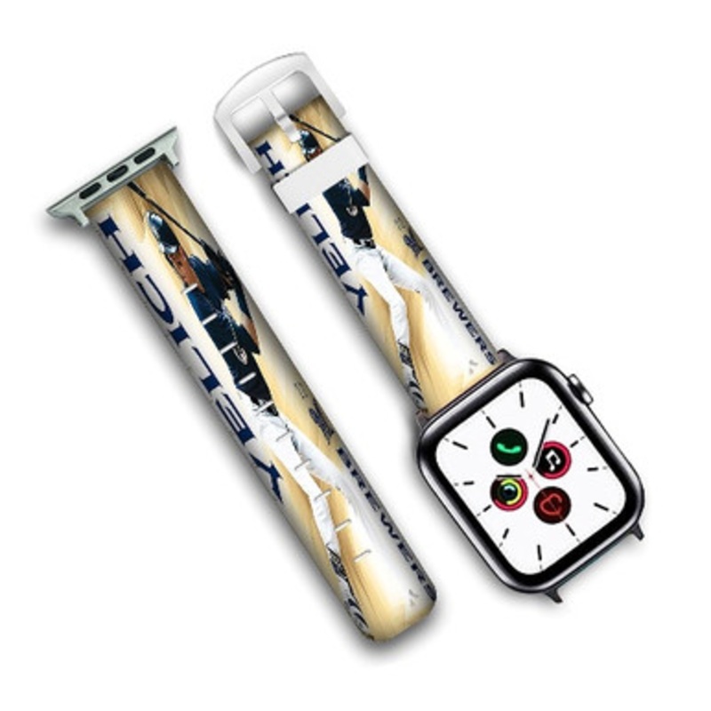 Pastele Christian Yelich MLB Milwaukee Brewers Custom Personalized Apple Watch Band Genuine Leather Watch Band Replacement 38mm 40mm 42mm 44mm