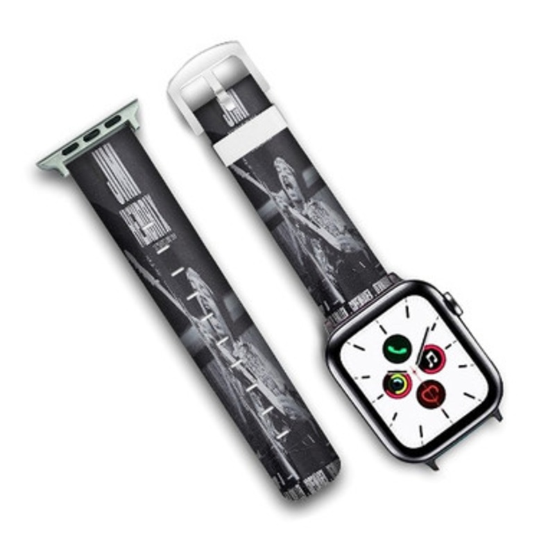 Pastele Jimi Hendrix Black and White Custom Personalized Apple Watch Band Genuine Leather Watch Band Replacement 38mm 40mm 42mm 44mm