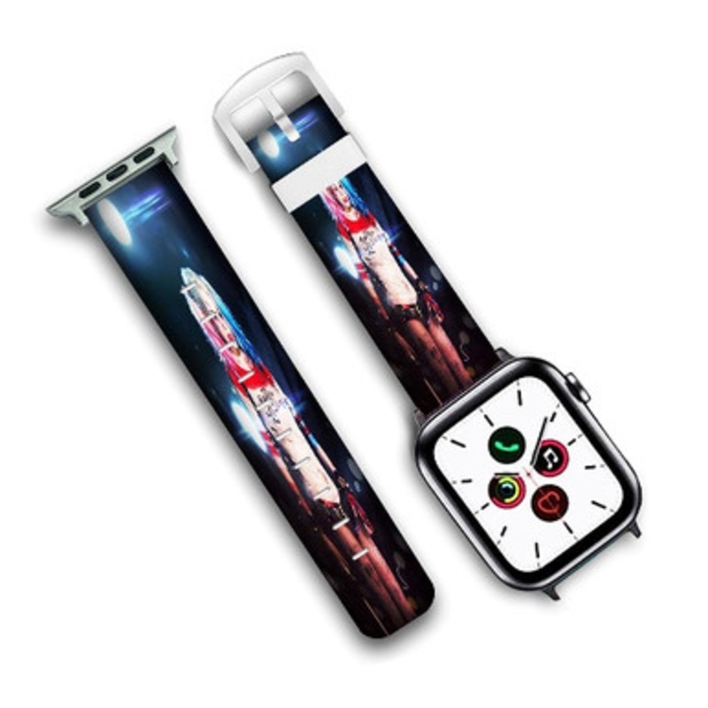 Pastele Margot Robbie as Harley Quinn Custom Personalized Apple Watch Band Genuine Leather Watch Band Replacement 38mm 40mm 42mm 44mm