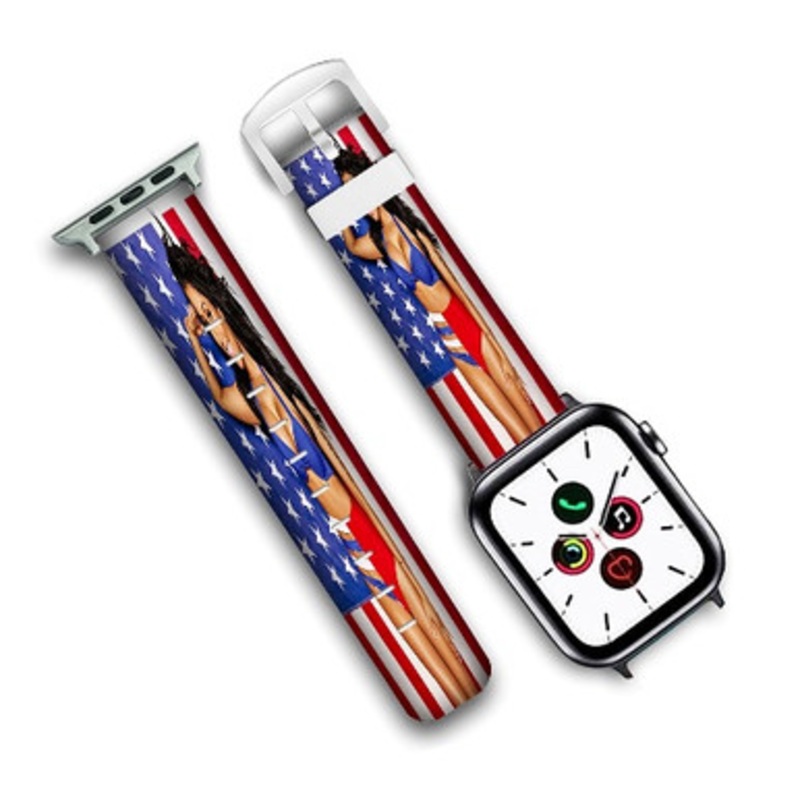 Pastele Nicki Minaj Flag Custom Personalized Apple Watch Band Genuine Leather Watch Band Replacement 38mm 40mm 42mm 44mm