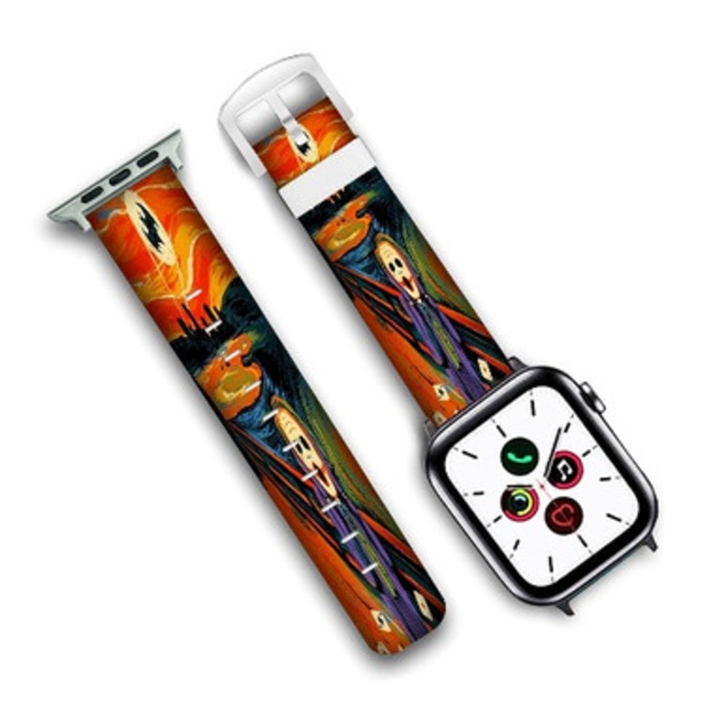 Pastele Psychedelic Trippy Joker Scream Custom Personalized Apple Watch Band Genuine Leather Watch Band Replacement 38mm 40mm 42mm 44mm