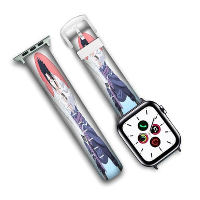 Pastele Sasuke Uchiha Naruto Custom Personalized Apple Watch Band Genuine Leather Watch Band Replacement 38mm 40mm 42mm 44mm