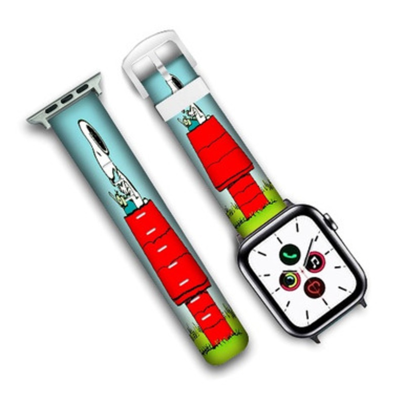 Pastele Snoopy The Peanuts Typing Custom Personalized Apple Watch Band Genuine Leather Watch Band Replacement 38mm 40mm 42mm 44mm