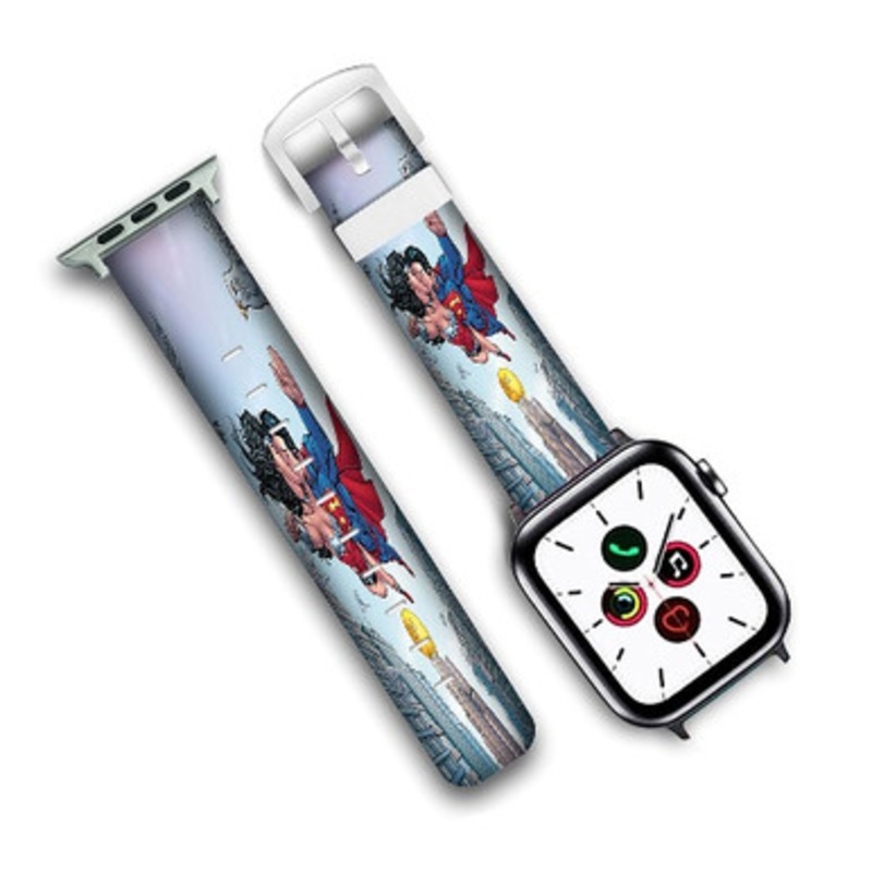 Pastele Superman and Wonder Woman Kiss Custom Personalized Apple Watch Band Genuine Leather Watch Band Replacement 38mm 40mm 42mm 44mm