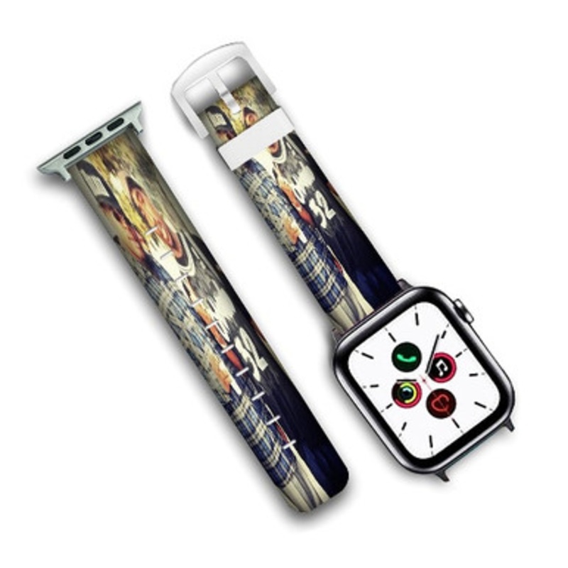 Pastele Tupac Shakur and E 40 Custom Personalized Apple Watch Band Genuine Leather Watch Band Replacement 38mm 40mm 42mm 44mm