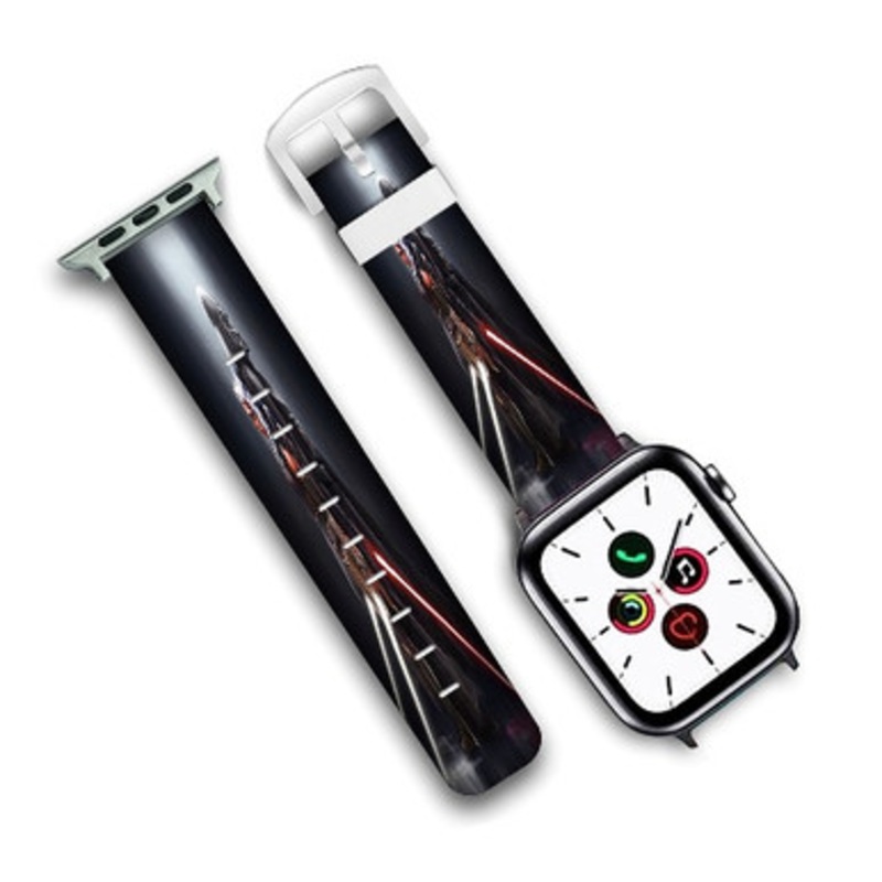 Pastele Darth Vader and Ahsoka Tano Art Custom Personalized Apple Watch Band Genuine Leather Watch Band Replacement 38mm 40mm 42mm 44mm