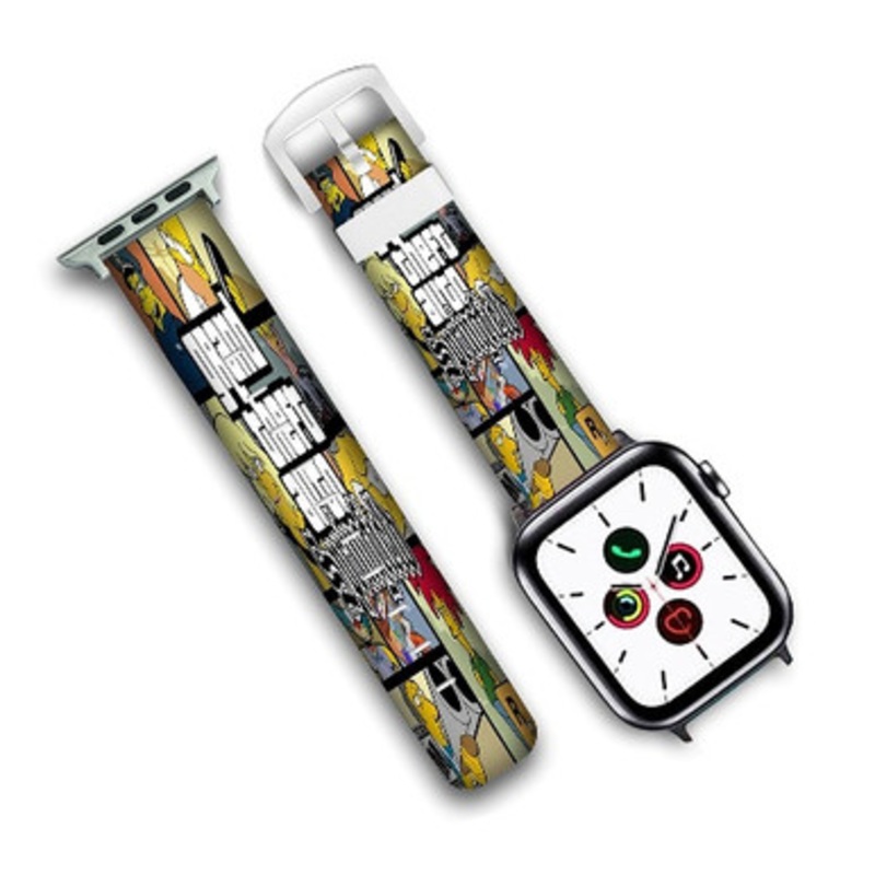 Pastele Grand Theft Auto Springfield Simpsons Custom Personalized Apple Watch Band Genuine Leather Watch Band Replacement 38mm 40mm 42mm 44mm