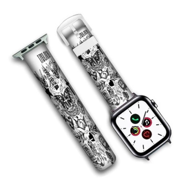 Pastele Harry Styles Tattoos One Direction Custom Personalized Apple Watch Band Genuine Leather Watch Band Replacement 38mm 40mm 42mm 44mm