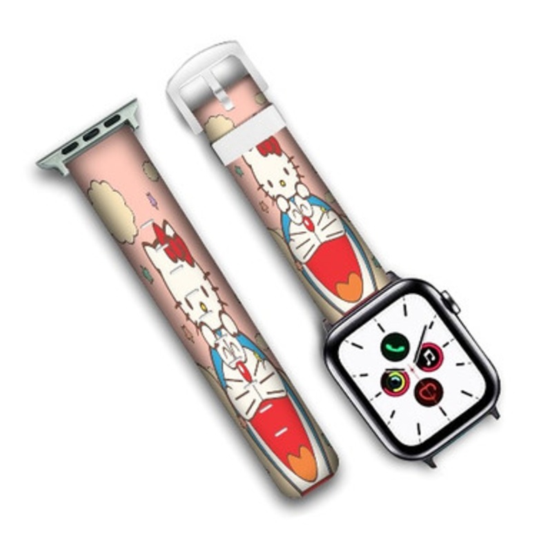 Pastele Hello Kitty and Doraemon Custom Personalized Apple Watch Band Genuine Leather Watch Band Replacement 38mm 40mm 42mm 44mm